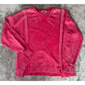 Boutique Oversized Acid Wash Hot Pink Sweatshirt, Raw Seams, Split Hem